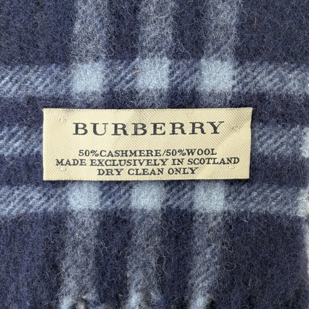 Burberry Navy Blue Check Unisex Scarf | 50% Cashmere 50% Wool | Made in Scotland - Picture 4 of 6